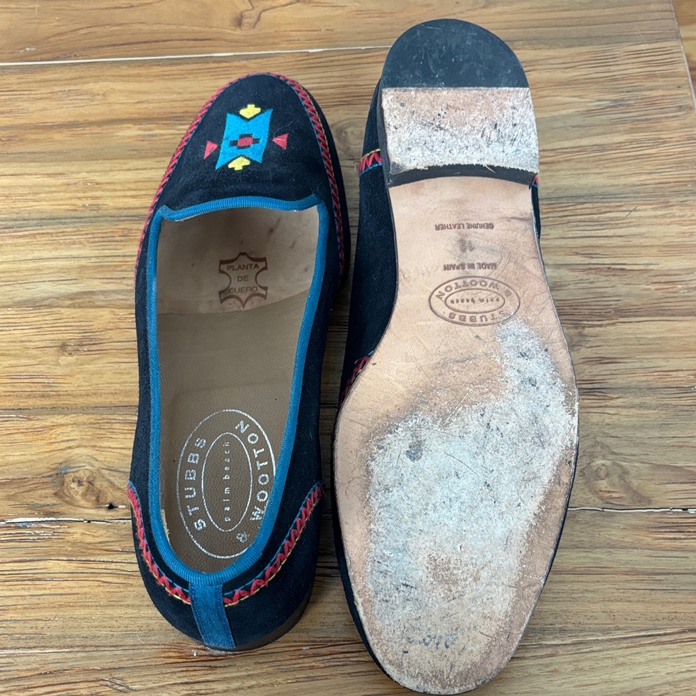 Stubbs & Wootton Black Suede Loafers with Geometric Embroidery - Picture 5 of 8